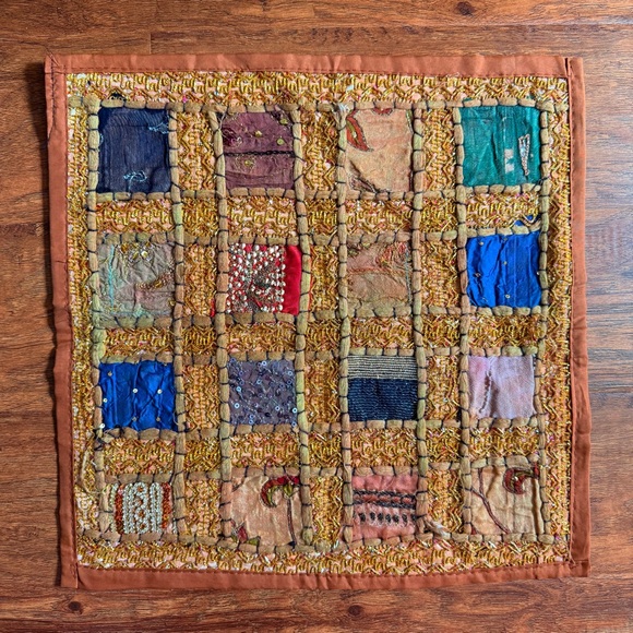 Handmade Indian batik hand-beaded patchwork pillow sham - Picture 4 of 7